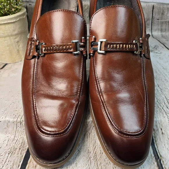 STACY ADAMS DUVAL COGNAC BROWN SOFT LEATHER MOE TOE PENNY LOAFERS MENS 10.5 EUC - Picture 3 of 12